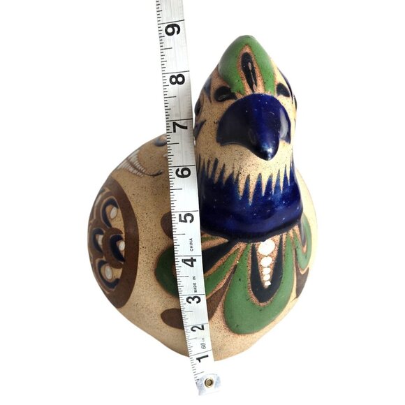 Vtg Large Tonala Mexican Hand Painted Folk Art Quail Bird Pottery 17.5" Signed - Picture 12 of 14